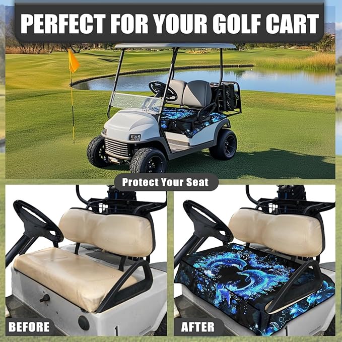 Universal Golf Cart Seat Cover with 4 Pockets Soft Golf Cart Seat Towel Blanket Fits 2-Seat Golf Carts