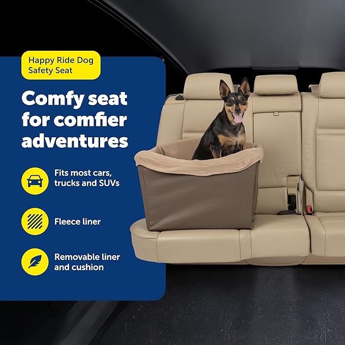 PetSafe Happy Ride Dog Safety Seat - Dedicated Pet Car Seat for Small Dogs - Elevated Booster Seat - Fleece Liner Booster Seat - Machine Washable - Fits Most Cars, Trucks & SUVs