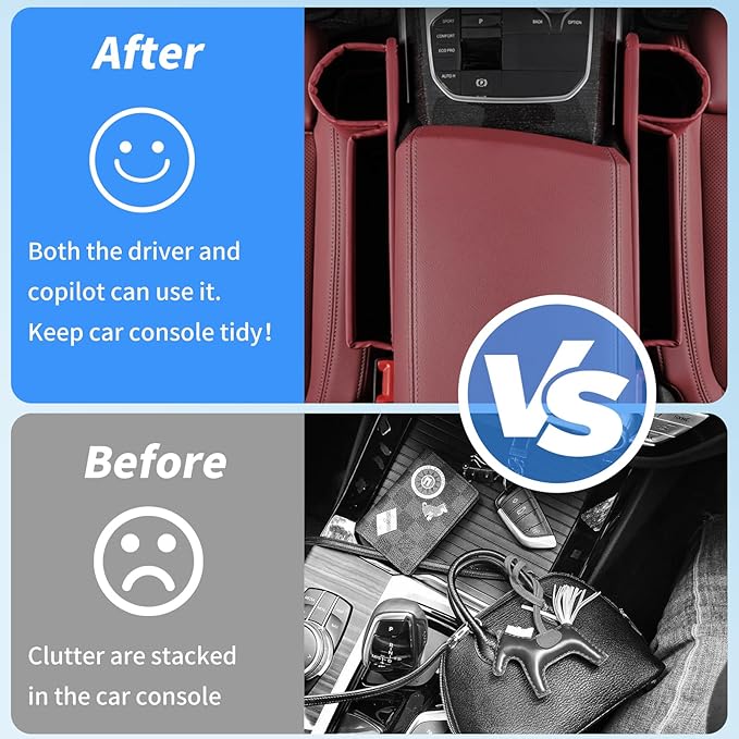 Kwak's Car Seat Gap Filler Organizer (2PC) – Fits 0.2"-1.2" Gap Premium Leather Drop Stop Car Console Organizer for Phone/Keys – Universal Front Seat Organizer for Car SUV Truck (Red)