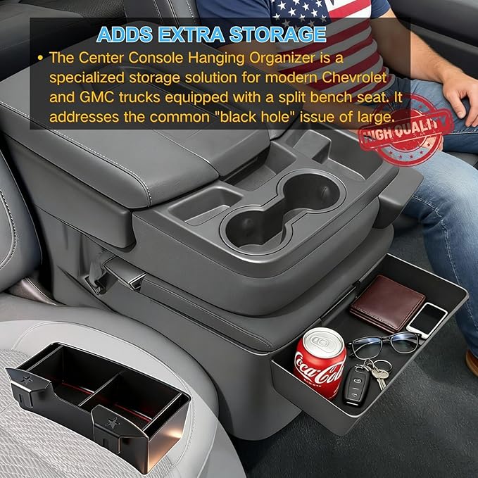 Floor Console Hanging Organizer with Divider for 2019-2026 Chevy Silverado/GMC Sierra 1500&2020-2026 Chevrolet Silverado/Sierra 2500HD 3500HD Jump Seat Accessories Fit Only Split-Bench Folding Seat