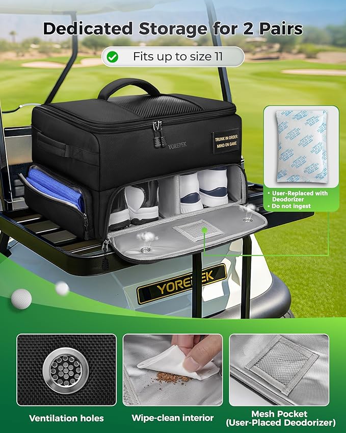 YOREPEK Upgraded Golf Trunk Organizer, Golf Gifts for Men, with Removable Insulated Pouch&Dust-Proof Protective Layer, Multi-Compartment fits 2 Pairs of Shoes, Golf Accessories