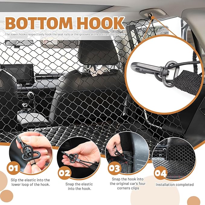 Dog Car Barrier, Dog Barrier for Car Dog Car Divider Back Seat Barrier, Dog Barrier for SUV Car Pet Barrier, 51’’*35’’ Car Divider for Dogs Car Net for Dogs (About 51’’*35’’)