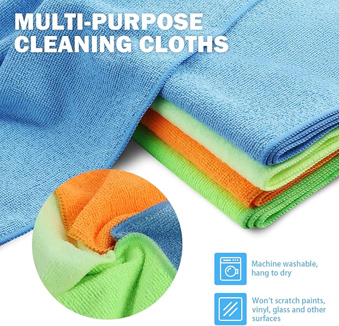 DNA Motoring TOOLS-00259 Cleaning Towels Car Washing Microfiber Cloth for Auto Detailing Home Kitchen, 12x16 Inch, Yellow, Orange, Blue, Green, Pack of 36