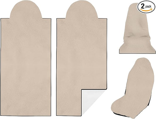 2 Pack Car Seat Towel Covers, Sweat Protector for Front Seats, Premium Thickened Microfiber with Elastic Strap, Breathable & Quick Dry, Machine Washable Cover for Gym Running Beach Universal Fit Beige