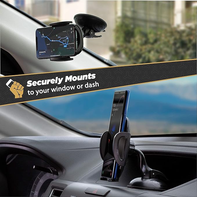 Scosche SUHWD-2PKXCES0 Select Windshield or Dashboard Suction Cup Phone Mount Holder for Car with Adjustable Locking Lever, Quick-Release Button, Black, 2-Pack