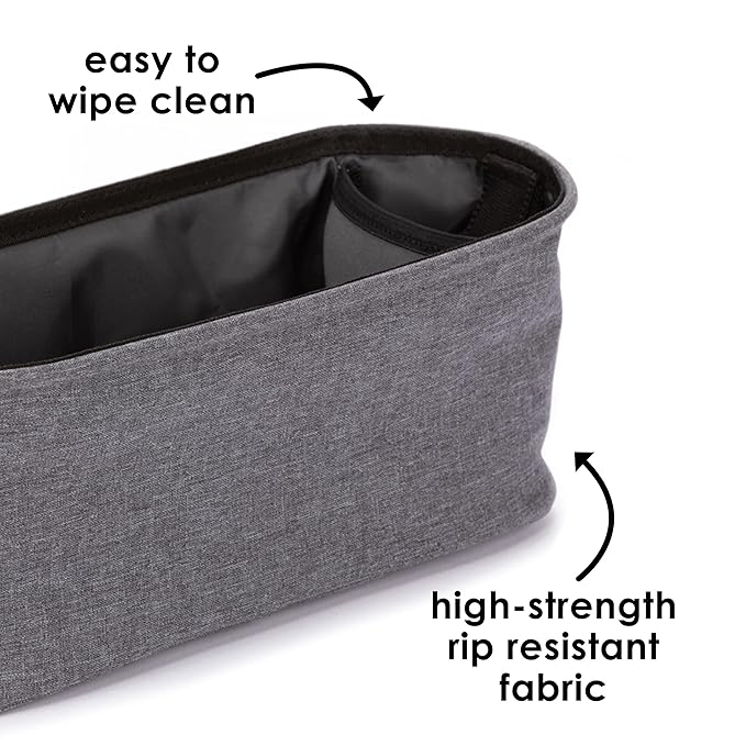 Diono Buggy Buddy Universal Stroller Organizer with Cup Holders, Secure Attachment, Zippered Pockets, Safe & Secure, Gray