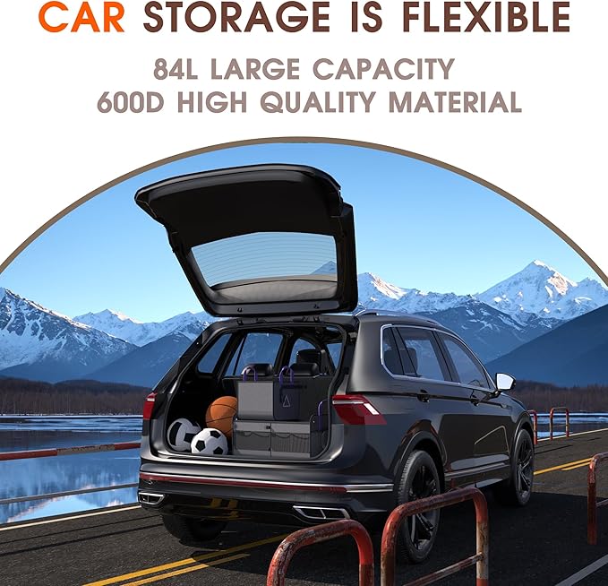 Car Trunk Organizer SUV, 84L SUV Trunk Organizer – Waterproof Foldable Modular Trunk Organizer with Mesh Pockets, Non-Slip Base, Gray - M313