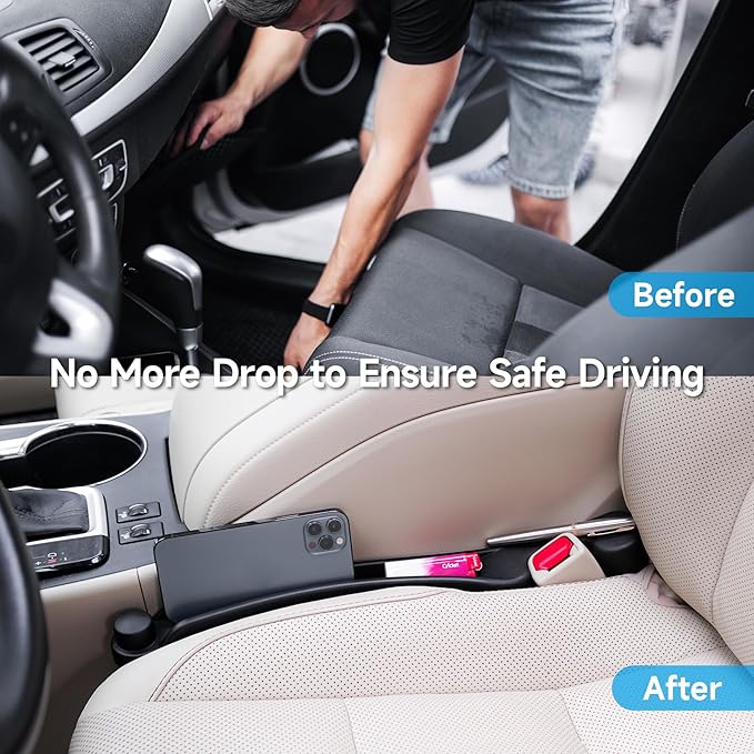 Car Seat Gap Filler Set of 2, 3IN1 Seat Side Gap Filler Plug with Storage Slot & Hook Function, Soft Foam Universal Fit Car SUV Truck Fill Gap Between Seats Console Organizer（Narrow Black）