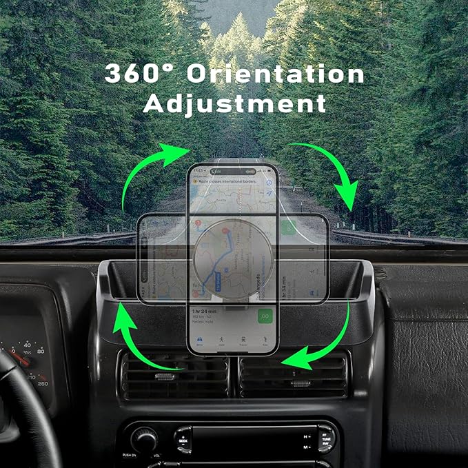 Magnetic Wrangler TJ Phone Mount, Wireless 15W Charger Phone Holder for Wrangler TJ Compatible with TJ 1997-2006, Wrangler TJ Accessory for Car Dashboard