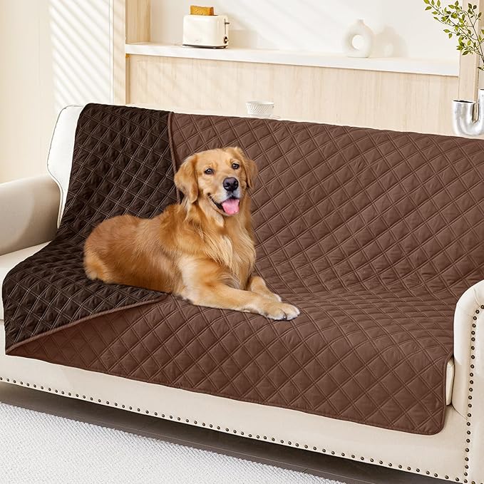Smiry Waterproof Dog Bed Cover Pet Blanket, Soft Washable Dog Blanket for Furniture Bed Couch Sofa Reversible, Checkered (68"x82", Brown/Chocolate)