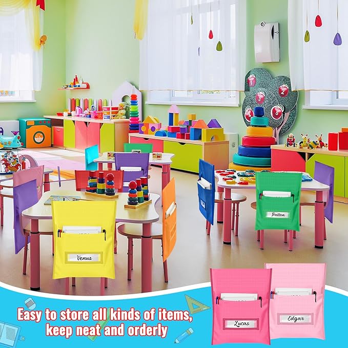 Chair Pockets for Classroom Chairback Pocket Chart 14 x 18 Inch Desk Organizer Pocket Chair Bag for Seat School Classroom(Classic,Colorful,36 Pcs)