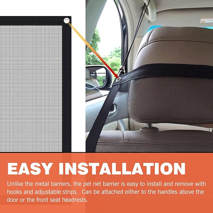leechio 1 PC Seatback Dog Safety Barrier, Universal Dog Obstacle Net, 43.3in x 23.62in Pet Barrier Backseat Mesh, Pet Net with Adjusting Rope and Hooks, for Most Cars SUVs (Black)