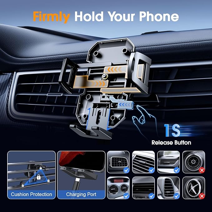 SUUSON Upgraded 3-in-1 Car Phone Holder Mount [Powerful Suction] Phone Mount for Car Dashboard Air Vent Windshield,for All iPhone Android Phone, Jet Black