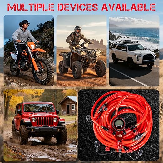 4 Tire Inflation Deflation System,Fits up to 200" Wheelbase,300psi Digital Tyre Pressure Gauge and Plastic Suitcase,4 Tire Inflation Kit for Truck,Car,Trailers,Motorcycles