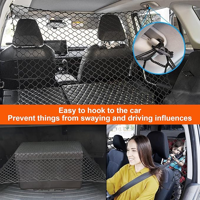 Car Dog Net Barrier 47" Pet Restraint Net Vehicle Safety Backseat Divider for Driving Safely with Children & Pets, Universal for Cars, SUVs - Easy Install