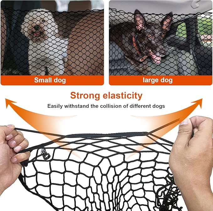 Car Dog Net Barrier 47" Pet Restraint Net Vehicle Safety Backseat Divider for Driving Safely with Children & Pets, Universal for Cars, SUVs - Easy Install