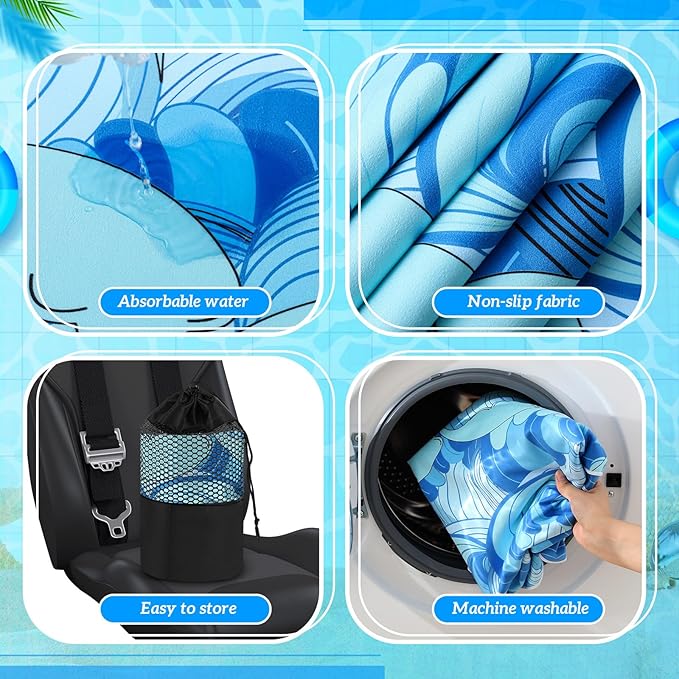 Hahafelt 2 Pack Car Seat Towel Covers with Storage Bag 63 x 32 Inch Athletic Running Towel Seat Sweat Washable Non Slip Cover Gift for Car Outdoor Sport Activities (Waves)