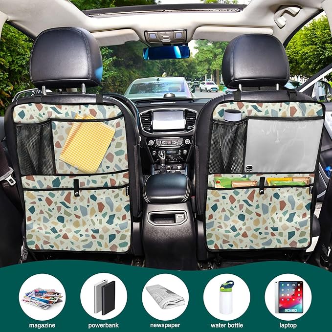 Terrazzo Green02 2 Pack Backseat Car Organizer with Storage Pockets Seat Back Organizers for Kids Kick Mats Backseat Protector Automotive