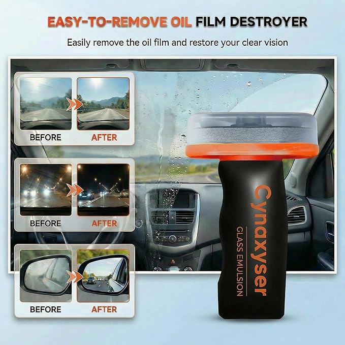 Car Windshield Cleaner with Glass Emulsion – 2pcs Oil Film Remover for Car Windows, Removes Grease, Stains & Haze for Crystal Clear Vision, Lightweight & Easy Grip Design