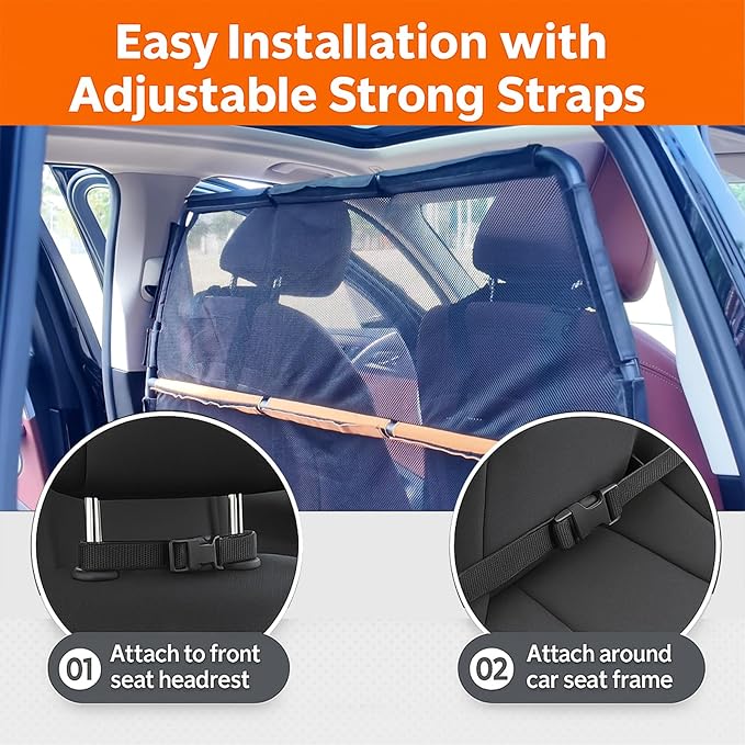 50" Dog Barrier for SUV & Truck, Pet Car Barrier Behind Front Seat – Dog Gate for Cargo Area, Back Seat Divider with See Through Net Mesh for Safety & Travel