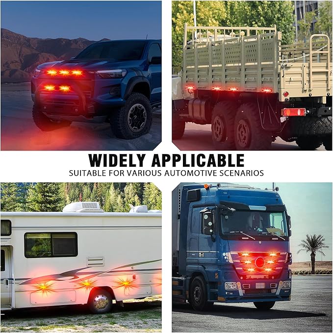 WINECO 8PCS LED Strobe Lights kit 12V Sync Feature Red 12LED Emergency Hazard Warning Lights with Strobe Controller for Trucks Vehicles ATV RV Cars Van
