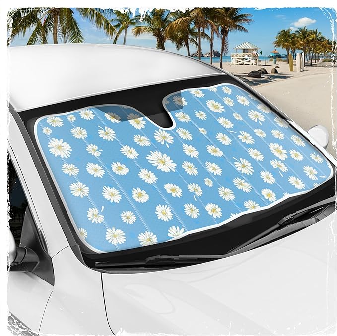 C&C Blue Daisy Car Windshield Sun Shade - Sun Visor Sunshade for Car Windshield - Window Shades for Cars, SUV & Truck - Dash Cover UV Protection for Front Window Shade Accessories - 57" x 27"