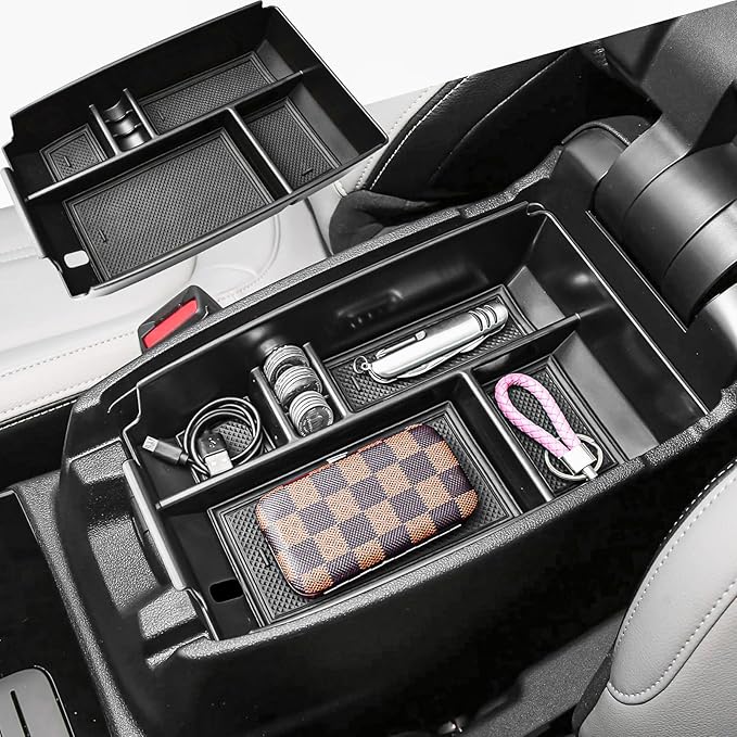 TACOBRO Center Console Organizer Tray Compatible with Ford Escape 2020-2024 2025 2026 and 2021-2024 2025 2026 Bronco Sport CX430 4-Door (Not for U725 2-Door) Secondary Storage Armrest Box - Black