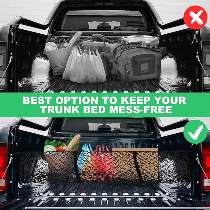 Detachable Cargo Net Trunk Bed Organizer for Ford/Dodge/GMC/Chevy Silverado/Toyota/Nissan/Honda and Pickup Truck, 43" Mesh Storage Net Heavy Duty Cargo Net with 3 Pocket