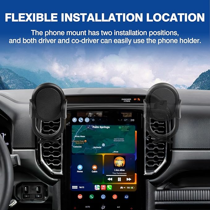 Autorder Car Phone Holder for 2024 2025 2026 Ford Ranger Accessories Phone Mount Cell Phone Car Mount Automobile Phone Stabilizer 360 Degree Rotation