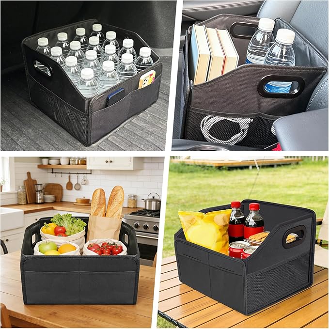 Car Seat Organizer, Automotive Backseat Organizer, Passenger Seat Organizer for kids, Collapsible Trunk Organizer With Handles, Divide & 6 Mesh Pockets, Black