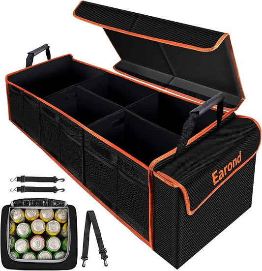 Large Trunk Organizer with Cooler, 3 Compartments SUV Cargo Organizer, Portable Trunk Organizer for suv,car,truck,rv,jeep(black)