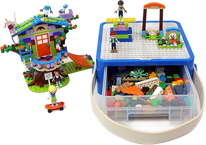 Bins & Things Storage Bin Organizer Box - Toy Storage Case for Building Blocks, Small Dolls and Accessories - Kids Toy Suitcase with Baseplate Lid - Mess-Free Organizer for Travel and Playroom