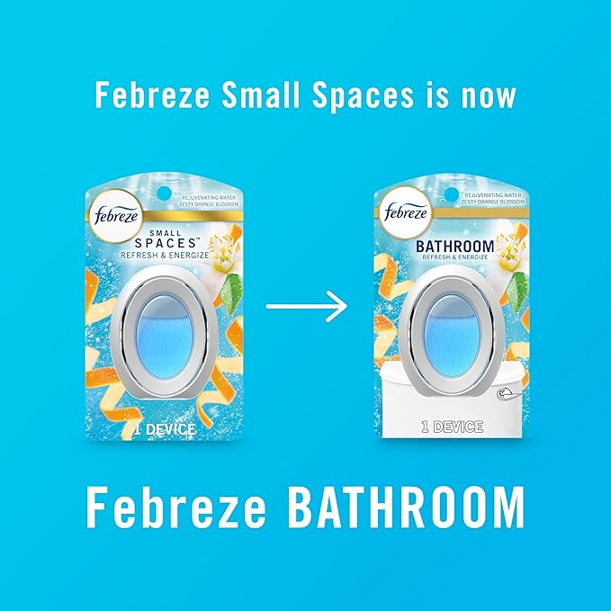 Febreze Bathroom Air Freshener, Odor-Fighting, Plug In Alternative, Air Fresheners for Small Spaces in Home, Bathroom, Kitchen, & Closet, Pet & Litter Box Odor Fighter, Refresh & Energize Scent, 4ct