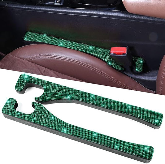 Briwill Green Car Seat Gap Filler, Set of 2 Handmade Crystal Rhinestone Diamond Car Gap Filler Green Bling Car Accessories for Women(Dark Green)