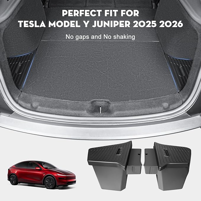 2PCS Rear Trunk Storage Bins with Lids for Tesla 2026 New Model Y Juniper 5 Seater,TPE Side Cargo Organizer Boxes,Rear Trunk Containers for 2025-2026 Tesla Model Y Juniper Accessories