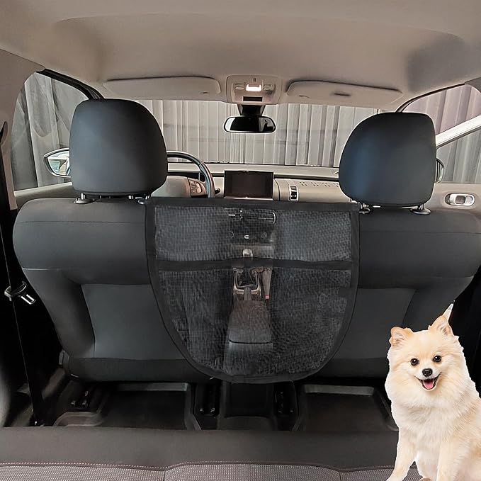 Dog Car Barrier, with Elastic Mesh, Universal Pet Divider, for Safe Driving with Children Pets, Easy Installation, Black, 15.7"x13.7"