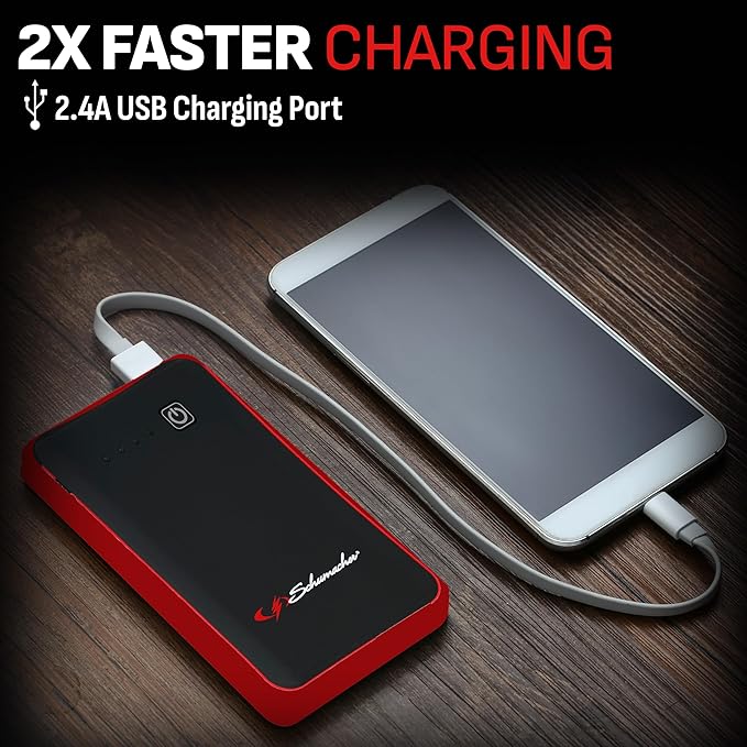 Schumacher Electric 800 Peak Amp 12V Portable Lithium Car Battery Jump Starter & Power Pack - Lithium Ion Jump Box - with USB Charging & LED Emergency Light - SL1638