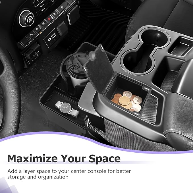 Center Console Hanging Organizer Box w/Cup Holder & Coin Box Compatible with 2019-2026 Chevy Silverado/GMC Sierra 1500 & 2020-2026 Silverado/Sierra 2500HD 3500HD Accessories (Split-Bench Folding Seat)