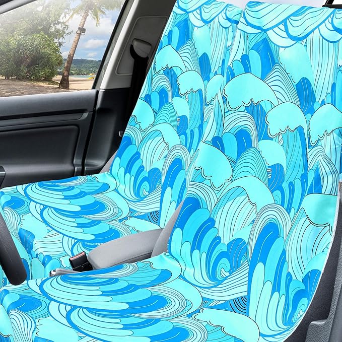 Hahafelt 2 Pack Car Seat Towel Covers with Storage Bag 63 x 32 Inch Athletic Running Towel Seat Sweat Washable Non Slip Cover Gift for Car Outdoor Sport Activities (Waves)