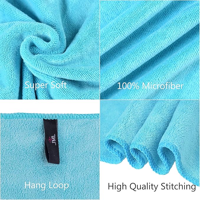 JML Bath Towel, Microfiber Bath Towels Set 6 Pack (30" x 60") - Large Size, Extra Absorbent, Quick Drying, Multipurpose Use as Bath Fitness Towel, Sports Towels, Yoga Towel, Aquamarine
