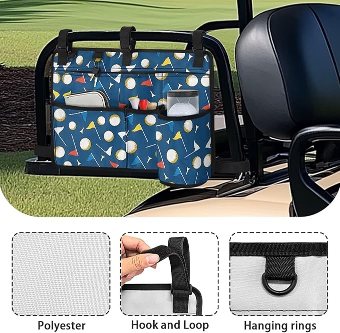 Golf Cart Storage Bag Non-Slip Golf Cart Rear Seat Organizer with 4 Pocket for Ezgo Yamaha Club Car and Other 2-Seat Golfs Carts