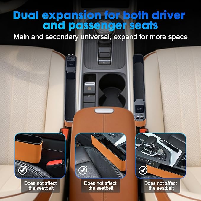MQOUNY Car Seat Gap Filler with Retractable Car Charger, 36W Cars Adapter USB C Fast Charger for iPhone 17 Pro Max 16 14 13, Multifunctional Seat Side Gap Filler,Car Accessories Birthday Gifts
