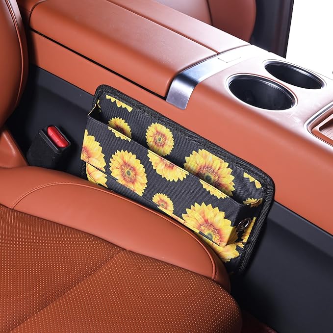 Universal Fit Car Seat Gap Filler Organizer Front Seat Set Divider Crevice Pockets Storage Box Auto Interior,Prevent from falling through gaps,Holds Glasses Phone key (2, Sunflower pattern)
