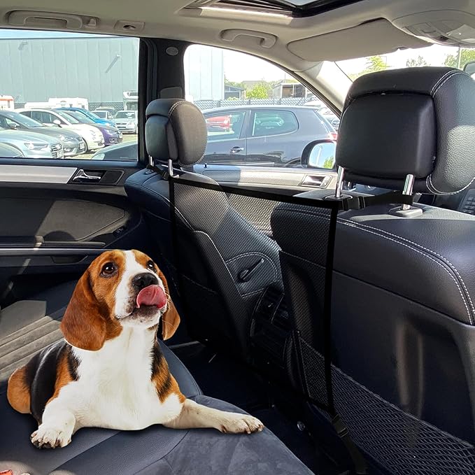 Dog Car Net Barrier, 21"×21" Automotive Pet Barrier Net, Adjustable Pet Mesh Divider for Back Seat, Backseat Mesh Fence for Pets & Kids, Easy to Install, Universal Car Accessories (Small)