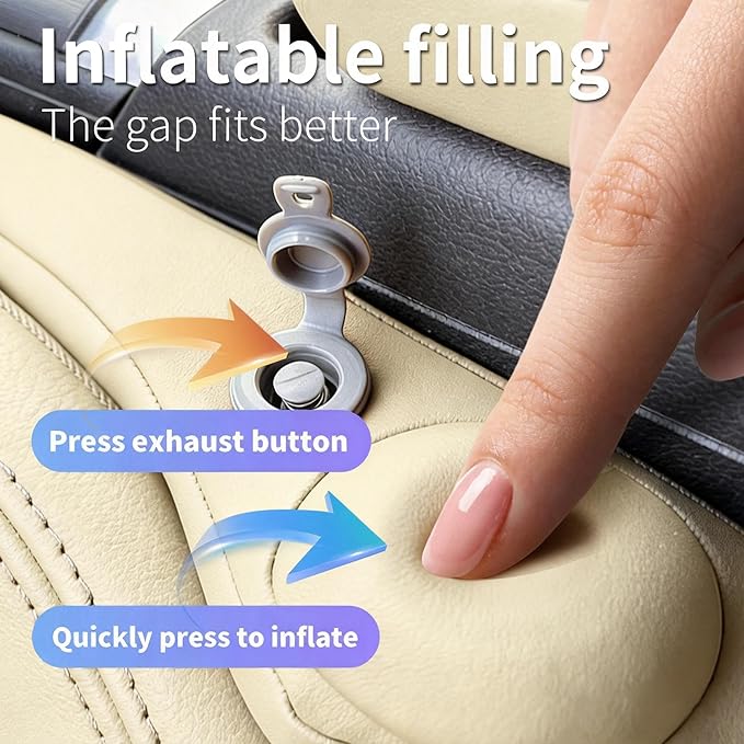 Inflatable Car Seat Gap Filler Strip - 2Pcs Leather Foldable Seat Gap Plug Blocker,Stop Dropping Items,Soft Interior Accessories for All Cars (Beige)