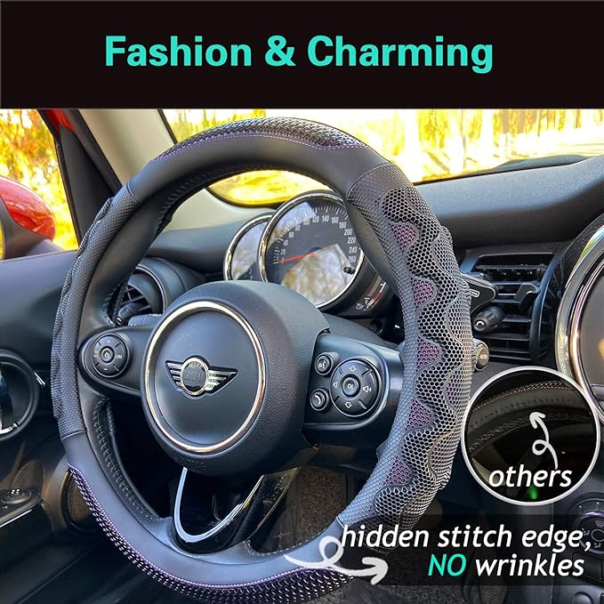 PINCTROT Steering Wheel Cover Great Grip with 3D Honeycomb Anti-Slip Design, Universal 14.5-15 Inch (Purple)