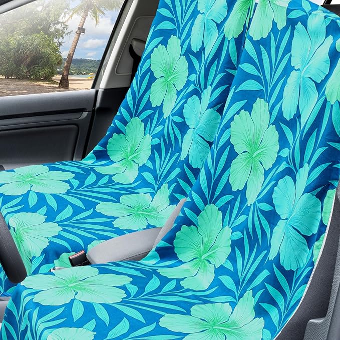 Hahafelt 2 Pack Car Seat Towel Covers with Storage Bag 63 x 32 Inch Athletic Running Towel Seat Sweat Washable Non Slip Cover Gift for Car Outdoor Sport Activities (Floral Hibiscus)