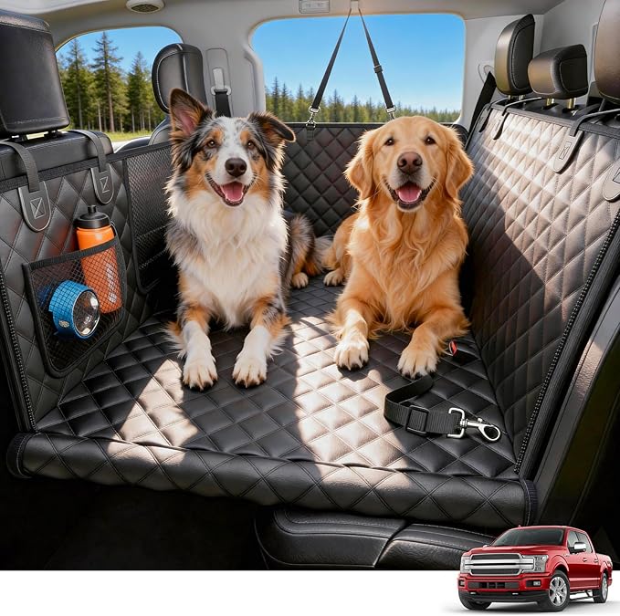 Wigoo Dog Truck Seat Cover for Back Seat, 450lb Support Hard Bottom Hammock for 1–4 Large Dogs, Waterproof & Anti-Scratch Backseat Protector, Car Bed Extender for Truck & SUV, Size-XL, Black