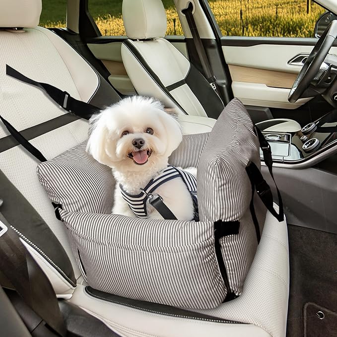 Dog Car Seats for Small Dogs, Puppy Car Seat Under 15 lbs, Small Dog Bed for Travel, Elevated Pet Seat with Safety Belt, Non-Slip Base, and Storage Pockets