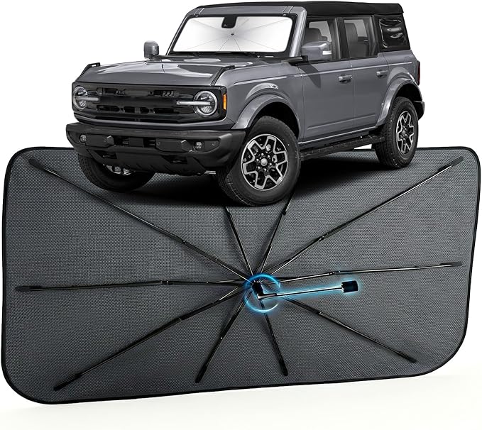 Car Windshield Sun Shade for Ford Bronco 4-Door 2021–2026 (Not for Bronco Sport), Reflective Sunshade Umbrella for Front Window, Car Shades Sun Visor to Keep Car Cool and Protect Interior, Exact Fit